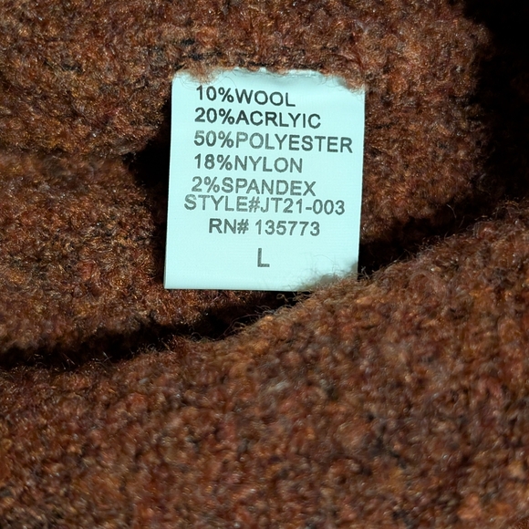 Olivaceous Sweater Womens Wool Blend Ribbed Long Bishop Sleeve - Picture 7 of 7